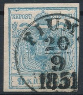 O 1850 9kr HP I Világoskék / Light Blue, Magistris 10 'FIUM(E)' Certificate: Strakosch - Sonstige & Ohne Zuordnung