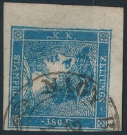 O 1851 Hírlapbélyeg III B. Típus Kék, 4,5 Mm ívszéllel / Newspaper Blue With 4,5 Mm Margin 'NAGY B...' Certificate: Stei - Sonstige & Ohne Zuordnung
