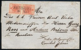 ~1850 2 X 3kr HP Ia Bordázott Papír, élénk Szín, Levélen / Ribbed Paper, Nice Colour, On Cover 'NEUSOHL' Certificate: Hu - Autres & Non Classés
