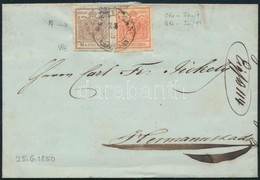 1850.6.25. 3kr + 6kr Ia I. Lemez, Levélen / Plate I., On Cover 'DEBRECZEN' - Hermannstadt - Other & Unclassified