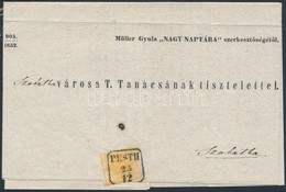 1852 1kr Narancs / Orange Nyomtatványon / On Printed Matter 'PESTH' - Szabadka - Other & Unclassified