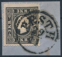 1858 3kr II. Fekete / Black 'PESTH' Signed: Ferchenbauer - Otros & Sin Clasificación