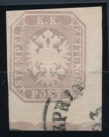 O 1863 Hírlapbélyeg Szürkésibolya, Alsó ívszéllel, A Bélyeg Szegélyléc Lenyomattal / Grey Violet Newspaper Stamp With Ma - Autres & Non Classés