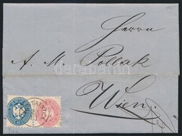 1865 5kr + 10kr Levélen / On Cover 'KOSTAINICA' - 'WIEN' - Sonstige & Ohne Zuordnung