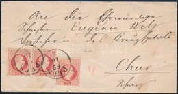 1869 3 X 5kr Levélen Svájcba / On Cover 'PÉCS' - Chur - Sonstige & Ohne Zuordnung