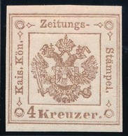 ** 1858 Hírlapilleték 4kr Barna, Friss, Eredeti Gumival / Newspaper Duty Stamp 4kr Brown With Original, Fresh Gum. Certi - Andere & Zonder Classificatie