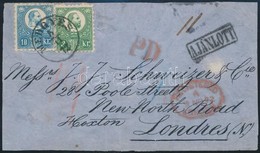 1872 Réznyomat 3kr + 10kr Ajánlott Levél Előlapon Londonba / 3kr + 10kr On Registered Cover Front To London 'MEDGYES' - Autres & Non Classés