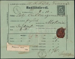 1875 5kr Illetékjegyes Szállítólevél / 5kr Parcel Card 'TEMESVÁR' - Mokrin - Autres & Non Classés