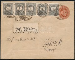 1892 5kr Díjjegyes Boríték 1kr ötöscsík Kiegészítéssel / 5kr PS-cover With 1kr Stripe Of 5 'TEMESVÁR' - Zürich - Sonstige & Ohne Zuordnung