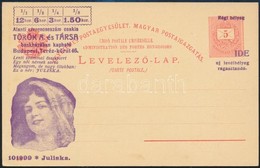 1900 Török Bankház Felülnyomású Használatlan Milleniumi 5kr Díjjegyes Képes Levelezőlap 'JULISKA' / Millenium Of Hungary - Autres & Non Classés