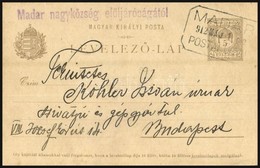 1912 Díjjegyes Levelezőlap MADAR Postaügynökségi Bélyegzéssel / PS-card With Postal Agency Postmark - Sonstige & Ohne Zuordnung