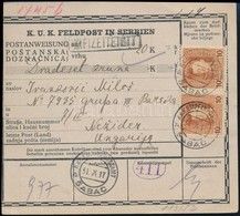 1917 Postautalvány 2 X 10h Bélyeggel / Money Order 'SABAC' - Nezsider (Burgenland) - Autres & Non Classés