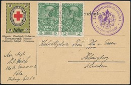 1915 Vöröskeresztes Levelezőlap 5h Párral Svédországba / Red Cross Postcard With 5h Pair 'K.u.k. Festungsartilleriebatai - Autres & Non Classés