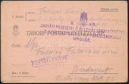 1915 Tábori Levelezőlap / Field Postcard 'M.KIR. UNGVÁRI MEGFIGYELŐ ÁLLOMÁS BARAKKÓRHÁZAK II. EGÉSZSÉGÜGYI OSZTÁLY PARAN - Autres & Non Classés