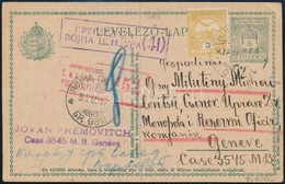 1917 Szerb Internált Levelezőlapja Vácról Osztrák és Szerb Katonai Cenzúrával Svájcba / Postcard Of Serbian Internee Fro - Autres & Non Classés