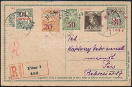 1920 Ajánlott Pécs Helyi Levelezőlap 4 Bélyeges Díjkiegészítéssel / Local Registered PS-card With Additional Franking. S - Other & Unclassified