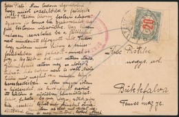 1920 Cenzúrás Képeslap 20f Portóval, Benne Törött 'G' Betű / Censored Postcard With 20f Postage Due 'TEMESVÁR' - Bükkfal - Otros & Sin Clasificación