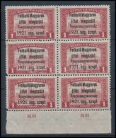 ** Nyugat-Magyarország I. 1921 Parlament 1K ívszéli 6-os Tömb / Mi 7 Margin Block Of 6. Signed: Bodor, Baumgarten - Autres & Non Classés