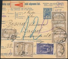 1919 Csomagszállító Sok Bélyeges Vegyes Bérmentesítéssel / Parcel Card With Mixed Franking 'ÚJVIDÉK' - Andere & Zonder Classificatie