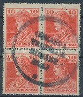 O 1919 Károly 10f Négyestömb Román Katonai Bélyegzéssel / Mi 213 Block Of 4 With Romanian Military Cancellation 'COMANDA - Other & Unclassified