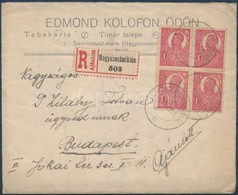 1921 Ajánlott Levél Nagyszentmiklósról Budapestre Román Bélyegekkel, Túlélő Ragjeggyel / Registered Cover From Nagyszent - Autres & Non Classés