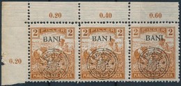** 1919 Arató 2f Hármascsík, A Középső Bélyeg 'BAN I' Tévnyomattal / Mi 26 I. Stripe Of 3 With Plate Variety. Signed: Bo - Otros & Sin Clasificación