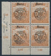 ** 1919 Arató 2f 4-es Tömb, Papírránc Miatt Szétcsúszott Felülnyomás / Mi 26 II Block Of 4 With Paper Crease And Overpri - Sonstige & Ohne Zuordnung