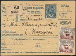 1923 Csomagszállító Hivatalos Vegyes Bérmentesítéssel / Parcel Card 'MIHÁLYI' - Kaposvár - Altri & Non Classificati