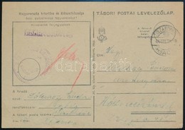 1944 Tábori Posta Levelezőlap 'TISZABORKÚT' Kétnyelvű és Munkaszolgálatos Alakulat Bélyegzéssel / Field Postcard With 2  - Autres & Non Classés