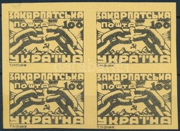(*) Kárpát Ukrajna 1945 Mi 79 Próbanyomat Fogazatlan Négyestömb Sárga Gumi Nélküli Papíron / Proof, Imperforate Block Of - Sonstige & Ohne Zuordnung