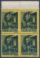 ** 1945 Kisegítő 9P/1f ívszéli Négyestömb Fordított Felülnyomással (100.000) / Mi 813 Margin Block Of 4 With Inverted Ov - Autres & Non Classés