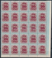 ** 1945 Kisegítő Portó 20f/6f Negyed ív (62.500) / Postage Due Mi 166 Corner Block Of 25 - Sonstige & Ohne Zuordnung