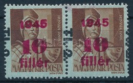 ** 1946 Betűs TI.2./10f/4f Pár, A Felülnyomat 1,5 Cm-es Elcsúszásával / Mi 866 Pair With Shifted Overprint - Altri & Non Classificati