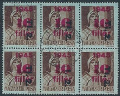 O 1946 Betűs II. TI.2./10f/4f Hatostömb, Benne 'T' Nélküli Tévnyomatos Bélyeg / Mi 866 Block Of 6, One Stamp Missing 'T' - Altri & Non Classificati