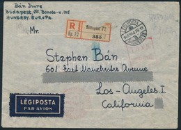 1946 (16. Díjszabás) Légi Ajánlott Levél Los Angeles-be Küldve Piros Készpénz Bérmentesítés Jelzéssel, érkeztetéssel / A - Andere & Zonder Classificatie