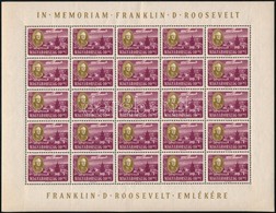 ** 1947 Roosevelt 10f 25-ös Teljes ív / Mi 898 Complete Sheet (apró Ráncok, Saroktörés / Small Creases, Corner Fold) - Autres & Non Classés