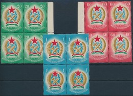 ** 1949 Alkotmány Sor Négyestömbökben, Mindegyikben 3 Bélyeg Makkos Vízjellel / Mi 1053-1055 Ya Blocks Of 4 - Autres & Non Classés