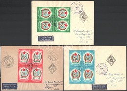 1949 Alkotmány Sor Négyestömbökben 3 Db Légi FDC-n / Mi 1053-1055 Blocks Of 4 On 3 Airmail FDC's - Autres & Non Classés