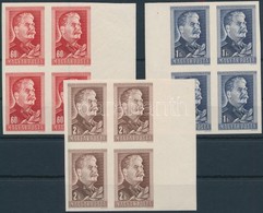 ** 1949 Sztálin Vágott Sor ívszéli Négyestömbökben (12.000) / Mi 1066-1068 Imperforate Set In Margin Blocks Of 4 - Autres & Non Classés