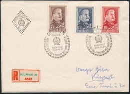 1949 Sztálin Fogazott Sor FDC-n Alkalmi Bélyegzéssel / Mi 1066-1068 Set On FDC - Autres & Non Classés