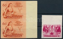 ** 1954 MDP Kongresszus ívszéli Vágott Pár + 1955 Május 1. VI. ívszéli Vágott Bélyeg (22.000) / Mi 2 X 1375 + 1421 Imper - Autres & Non Classés