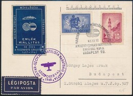 1947 Magyar-Szovjet Művelődési Társaság Levélzáró Futott Légi Levelezőlapon / Airmail Postcard With Label - Autres & Non Classés