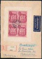 1948 Szakszervezet (II.) Kisív Légi Ajánlott Levélen 'ASZÓD' Belgiumba Küldve / Mi 1035 Minisheet On Airmail Registered  - Autres & Non Classés