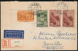 1948 Légi Ajánlott Levélen Bélyegnap ívsarki Bélyeggel Bérmentesítve 'ASZÓD' - Brüsszel / Mi 999 Corner Stamp On Airmail - Sonstige & Ohne Zuordnung