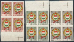 ** 1958 Népköztársasági Címer II. Vágott Sor ívszéli Négyestömbökben (20.000) / Mi 1528-1530 Imperforate Set In Margin B - Autres & Non Classés