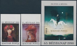 ** 1990 Bélyegnap ívszéli Vágott Sor és Vágott Blokk (10.000) / Mi 4107-4108 Imperforate Margin Set + Mi 212 Imperforate - Autres & Non Classés