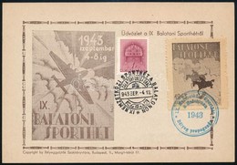 1943/1a Balatoni Sporthét Bélyeg Az Emlékívből Alkalmi Levelezőlapon és Bélyegzéssel / Stamp From A Souvenir Sheet On Po - Autres & Non Classés