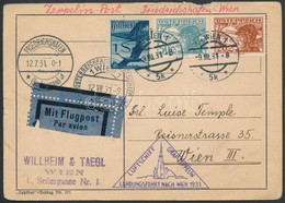 1931 Zeppelin Ausztriai útja Levelezőlap Bécsbe / Zeppelin Flight To Austria, Postcard To Vienna - Andere & Zonder Classificatie