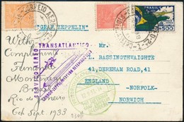 1933 Zeppelin 1. Dél-amerikai útja, Képeslap Angliába / Zeppelin 1st South America Flight Postcard To England - Sonstige & Ohne Zuordnung