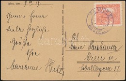 1919 Képeslap Hradzsin Bélyeggel, Bécsi érkezési Bélyegzéssel érvénytelenítve / Postcard With Hradschin Stamp And WIEN A - Autres & Non Classés